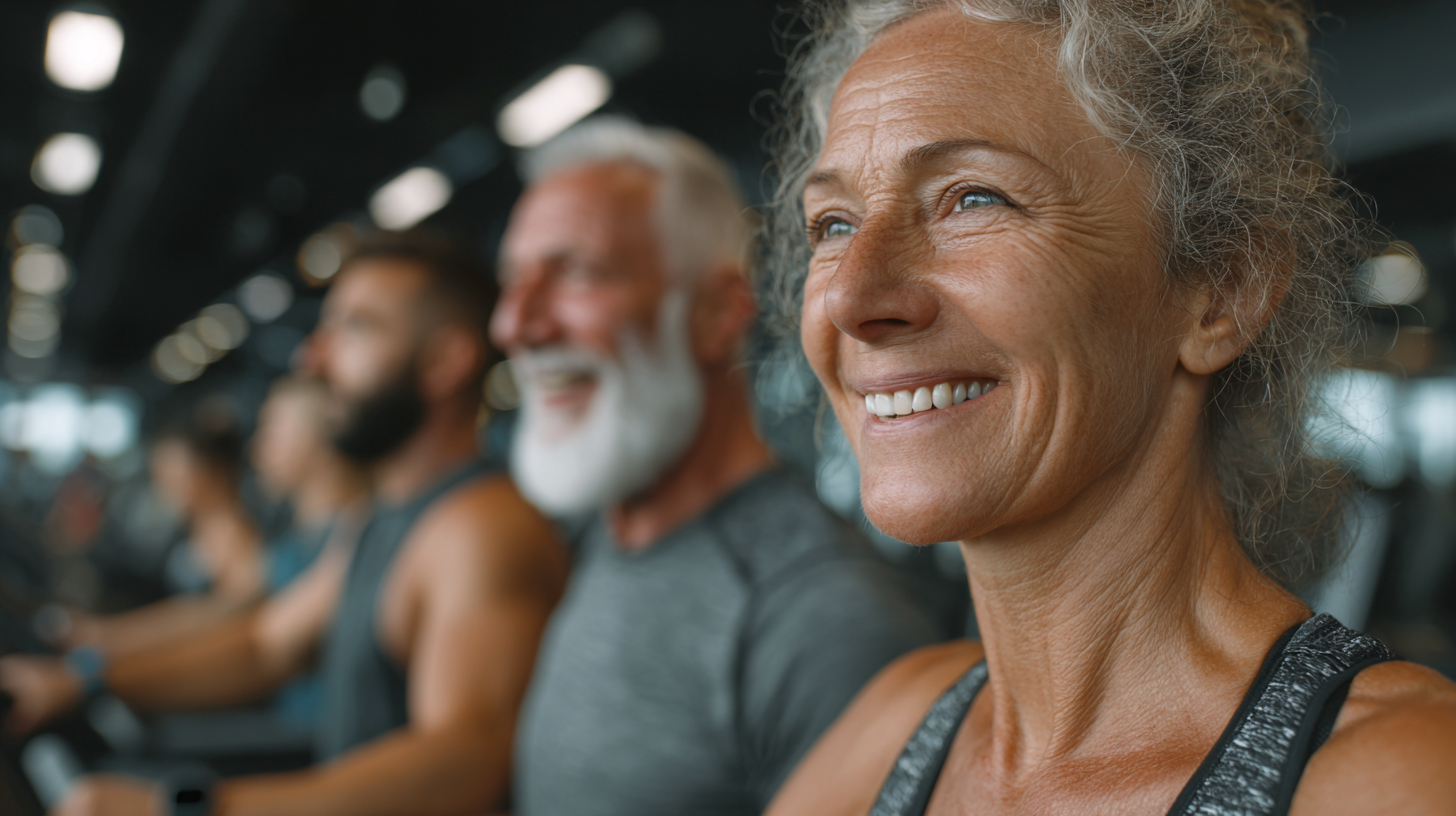 Група възрастни хора по време на фитнес тренировка